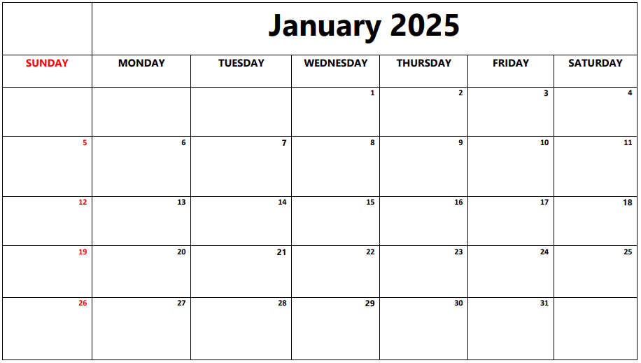 January Calendar 2025 Malayalam